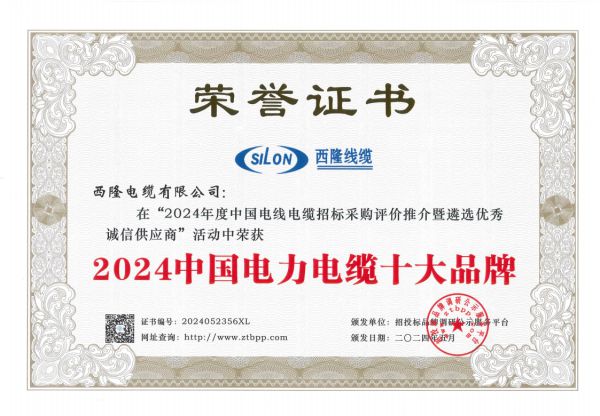 西隆电缆蝉联“2024中国电力电缆十大品牌”双重大奖(图1)